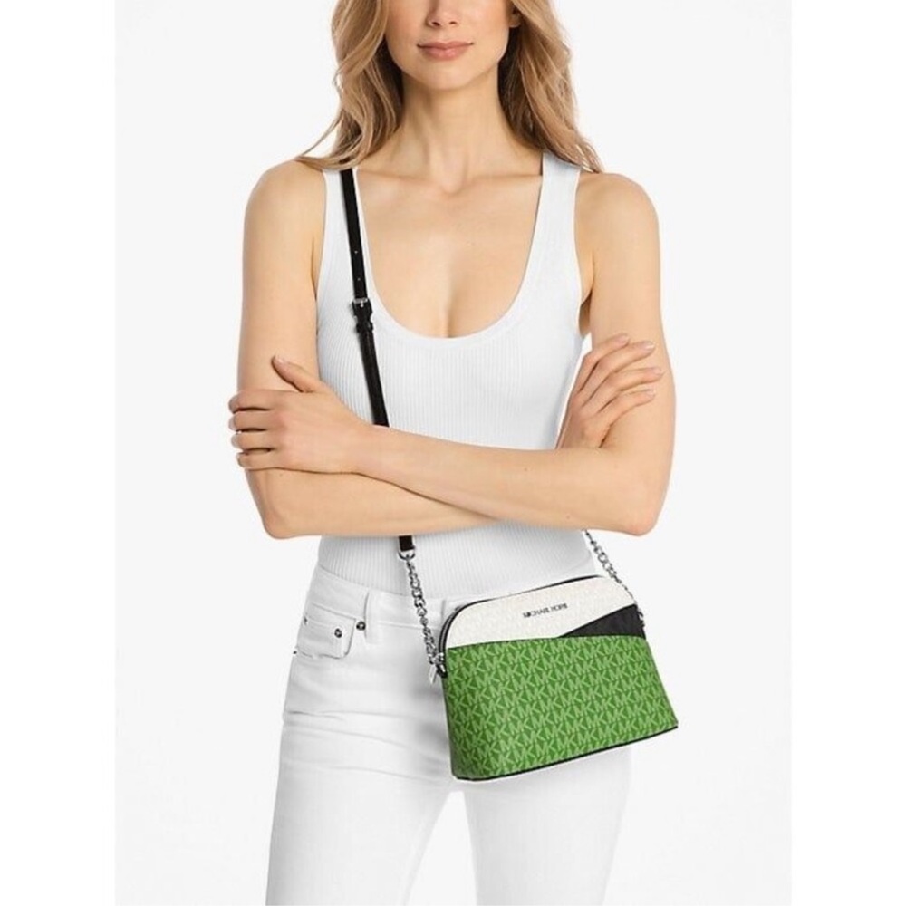 New Michael Kors Jet Set Travel Medium Dome Crossbody Jungle Green Multi - Picture 3 of 4